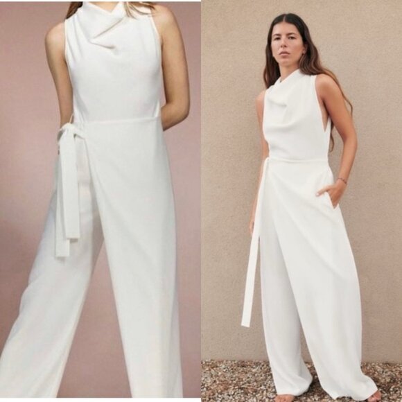 NWT ZARA White Sleeveless Cowl Neck Belted Jumpsuit S BLOGGER FAV - Picture 2 of 16